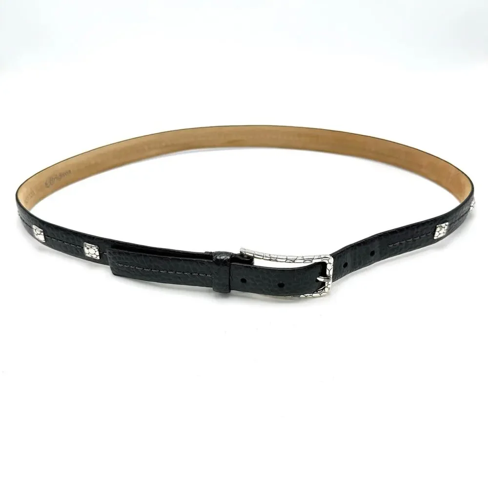 Vintage Brighton Studded Black Leather Belt M 35 Silver Studs Decorative Buckle